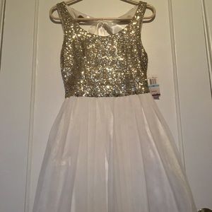 Be festive white and gold dress